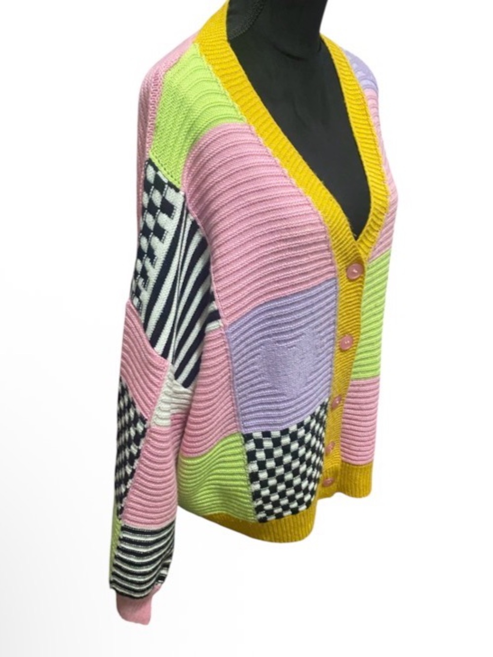 Colorblock Patchwork V-Neck Cardigan - Picture 4 of 5